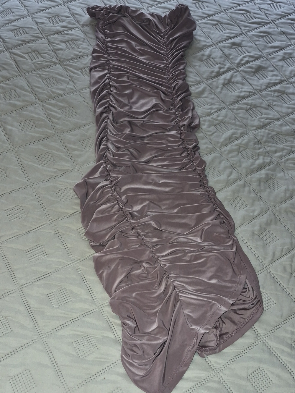 Ruched Satin Maxi Dress in Lavendar